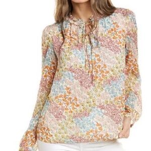 Rebecca Tylor Floral Silk Peasant Boho Lined Top Size 6
